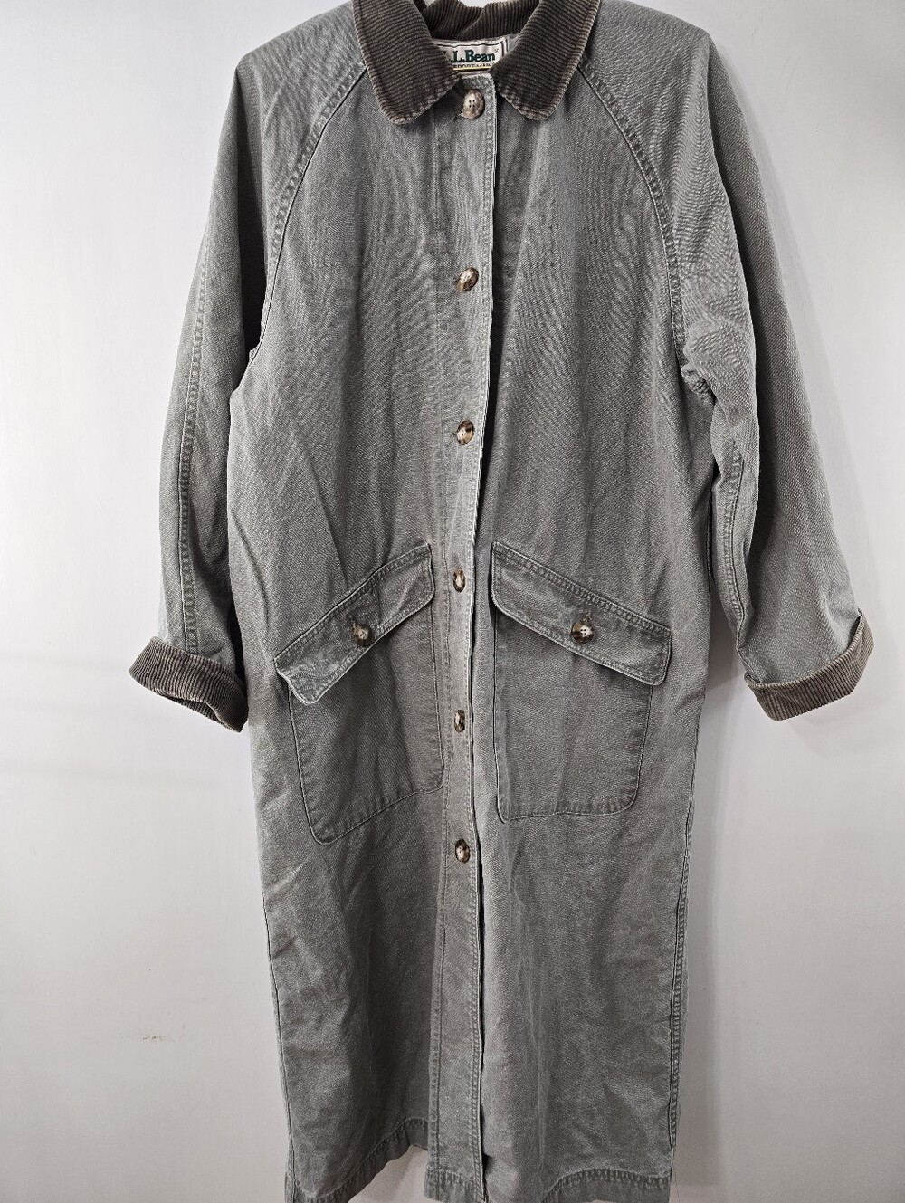 LL Bean Barn Jacket Corduroy Trim Vintage VTG 90s Y2k Chore Coat Long Duster M